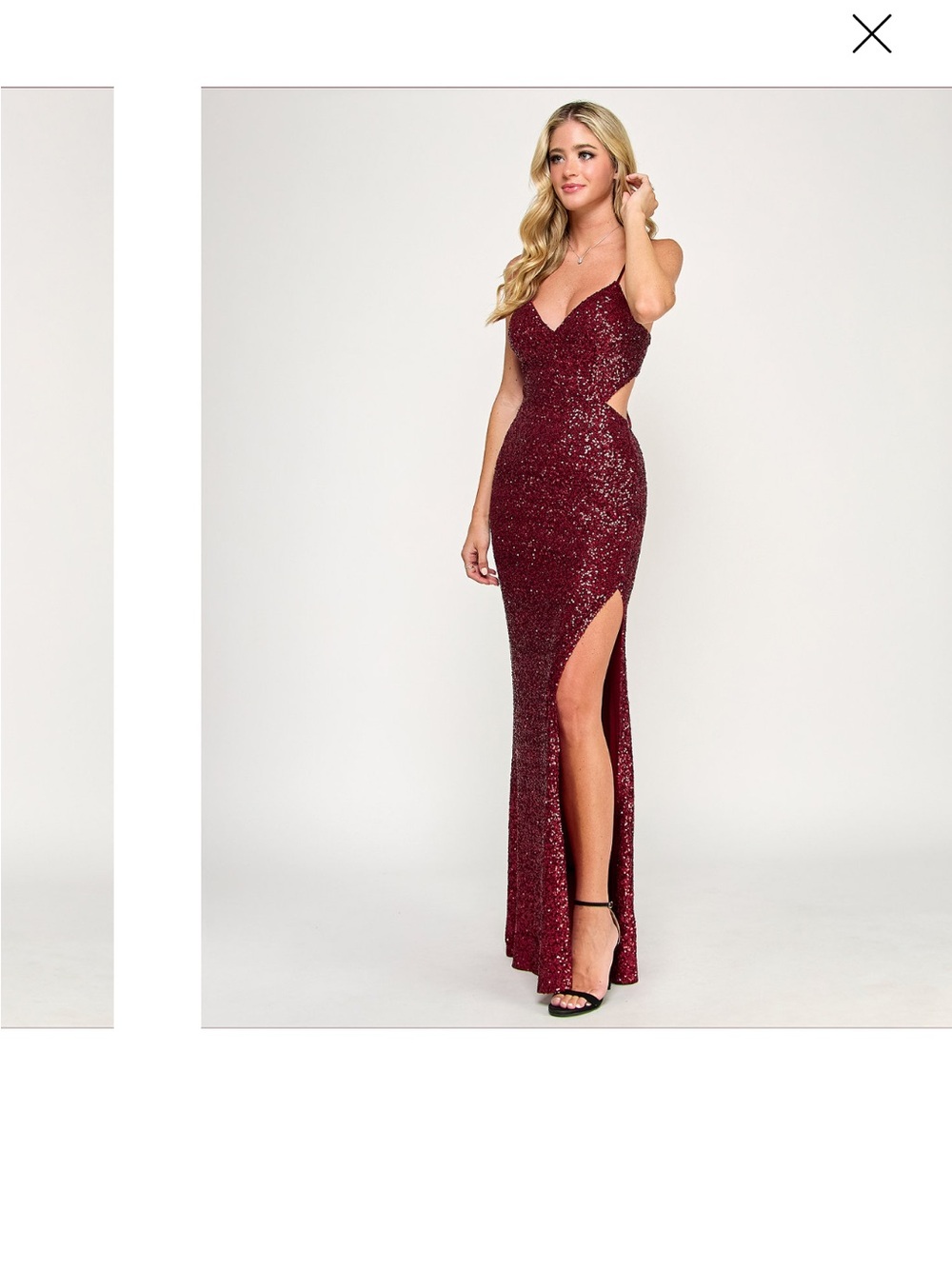Katia Rae Sequined Burgundy Slit Evening Gown